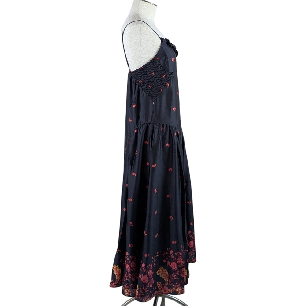 Free People On My Own Maxi Dress Sleeveless Floral Print Satin Black Combo M NWT - Picture 7 of 14